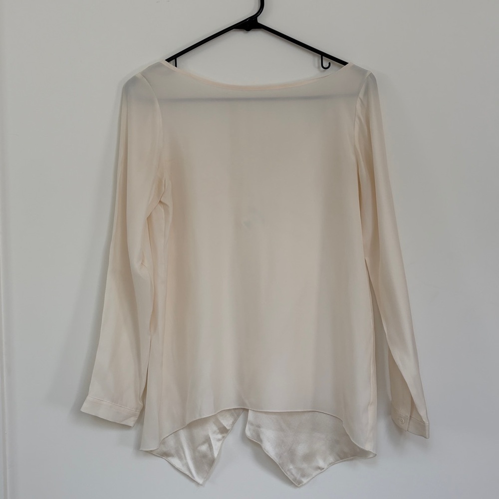 Club Monaco Women’s 100% Silk Top Long Sleeve Cream Ivory XS